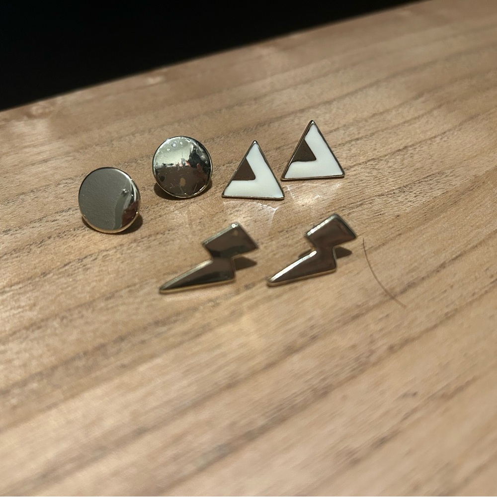 Gold and White Geometric Earrings Set